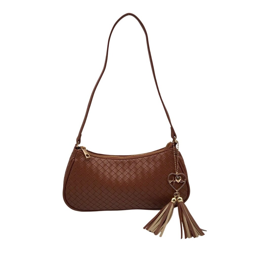 Like Dreams Brown Woven Ash Dreams Heart Tassel Shoulder Bag